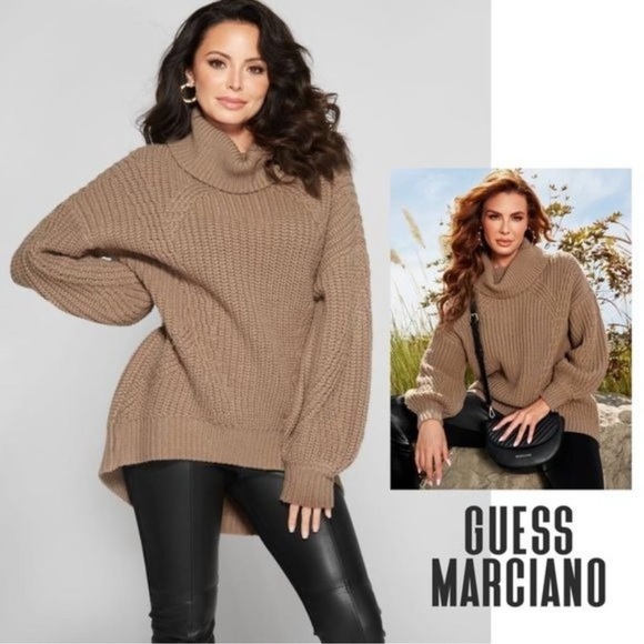 GUESS MARCIANO sweater turtleneck wool blend Small oversized tunic - Picture 3 of 3
